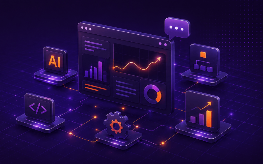 AI-powered digital innovation dashboard illustration